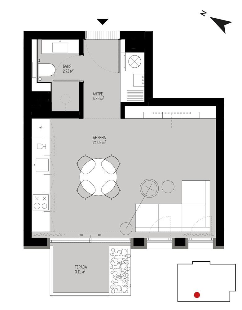 1-СТАЕН АПАРТАМЕНТ 48 М² ДО МЕТРОСТАНЦИЯ МИЗИЯ - 0