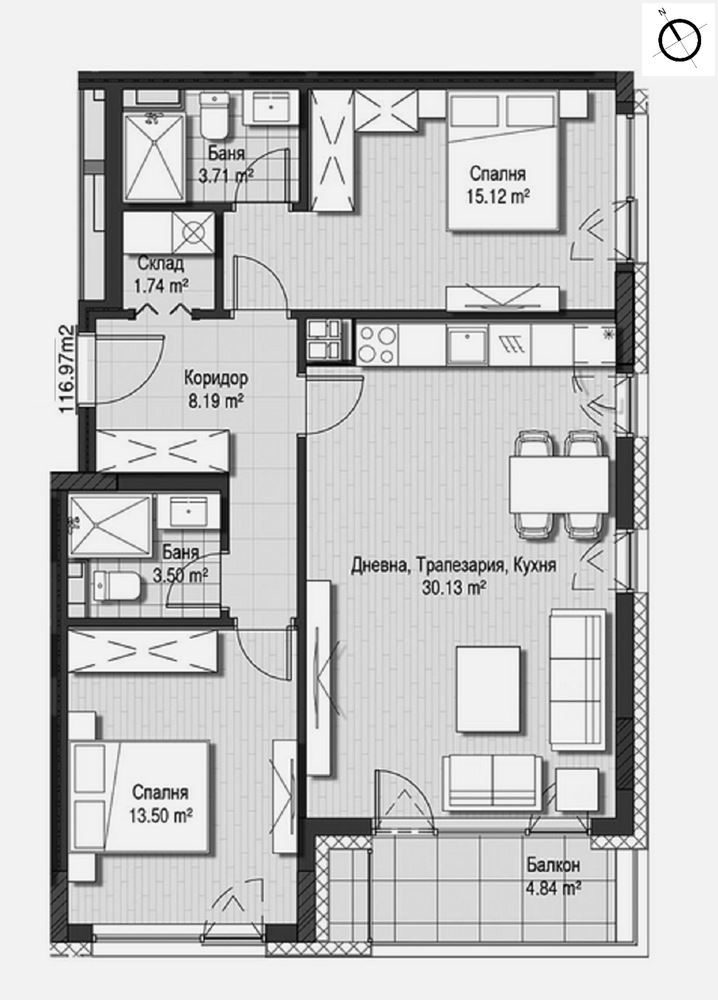 3-СТАЕН АПАРТАМЕНТ 117 М² ДО МЕТРОСТАНЦИЯ ВИТОША - 0