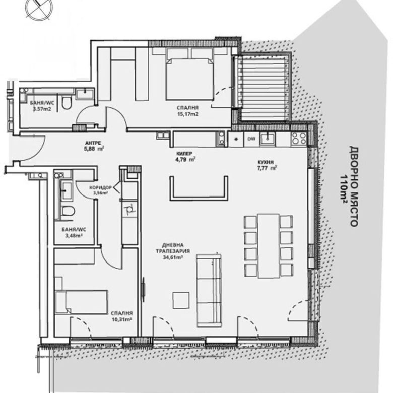 3-СТАЕН АПАРТАМЕНТ 130 М² СОБСТВЕН ДВОР 110 М² В КВ. ПАВЛОВО - 0