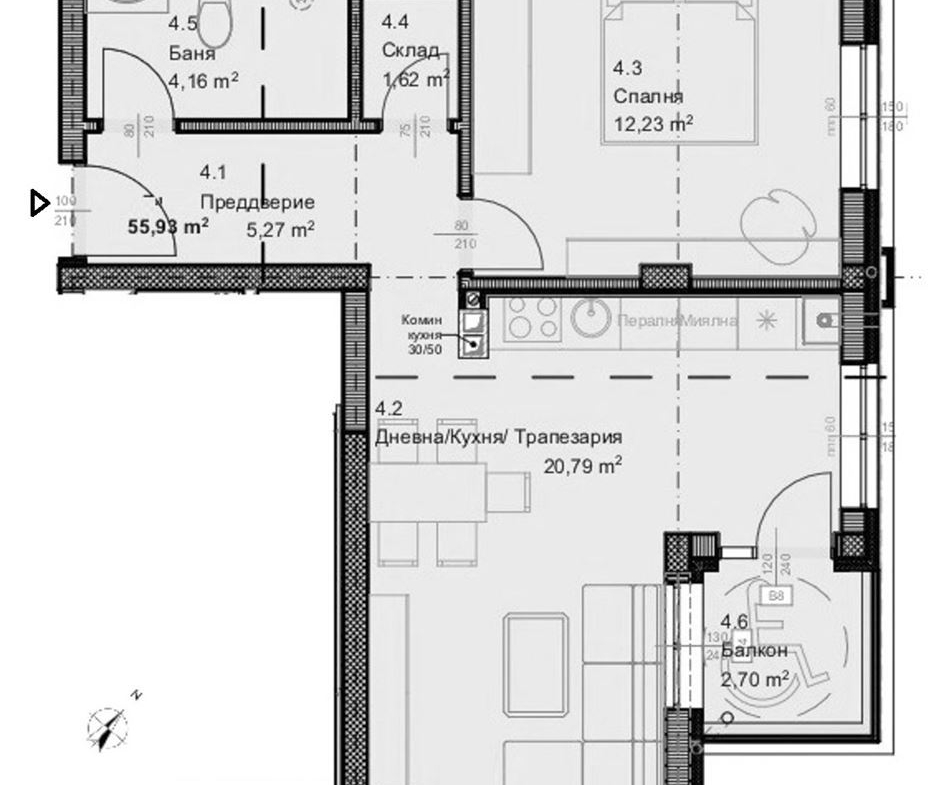 2-СТАЕН АПАРТАМЕНТ със ЗП 56 м² в кв.Овча купел. - 0
