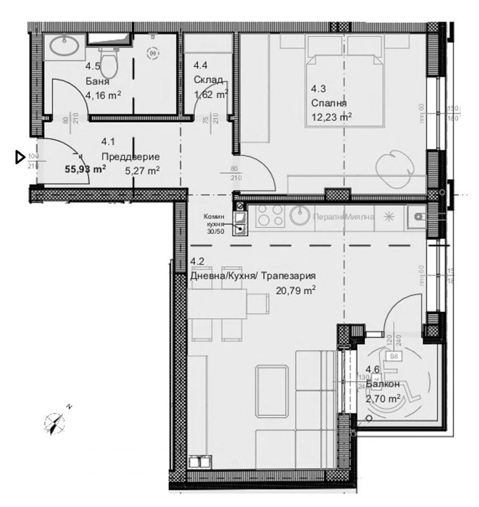 2-СТАЕН АПАРТАМЕНТ със ЗП 56 м² в кв.Овча купел. - 0