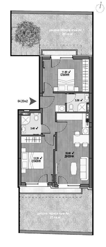 3-СТАЕН АПАРТАМЕНТ 75М² ДО РЕЗИДЕНЦИЯ БОЯНА - 0