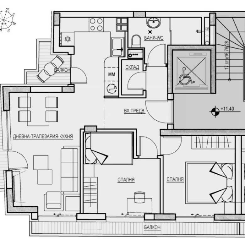 3-СТАЕН АПАРТАМЕНТ 100 М² ДО НДК - 0