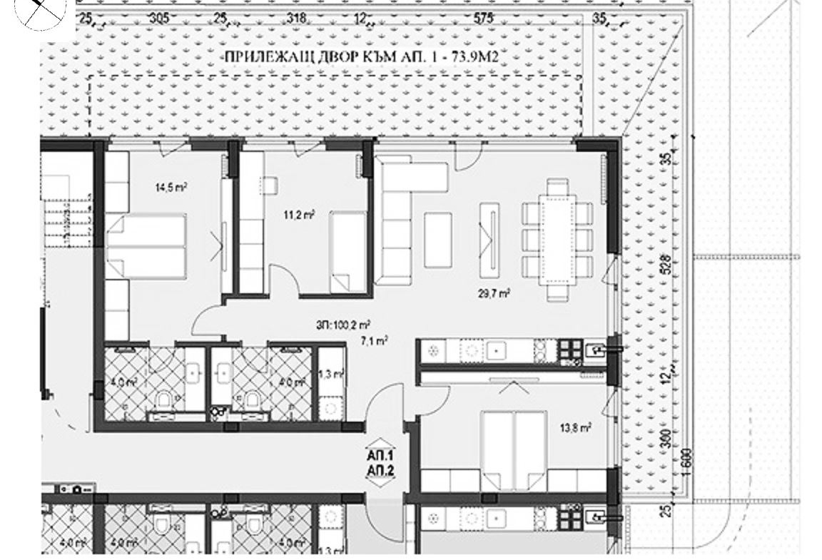 4-СТАЕН АПАРТАМЕНТ 119 М² СОБСТВЕН ДВОР ДО МЕТРОСТАНЦИЯ ОВЧА КУПЕЛ - 0