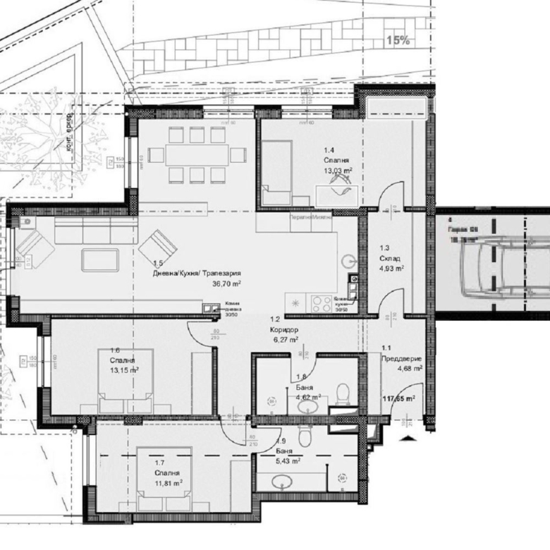 4-СТАЕН АПАРТАМЕНТ 141 М² СЪС СОБСТВЕН ДВОР 140 М² В КВ.ОВЧА КУПЕЛ - 0