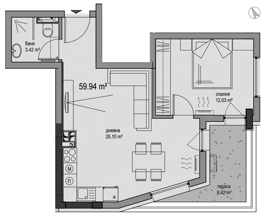 2-СТАЕН АПАРТАМЕНТ 73 М² В Ж.К. ОВЧА КУПЕЛ - 0