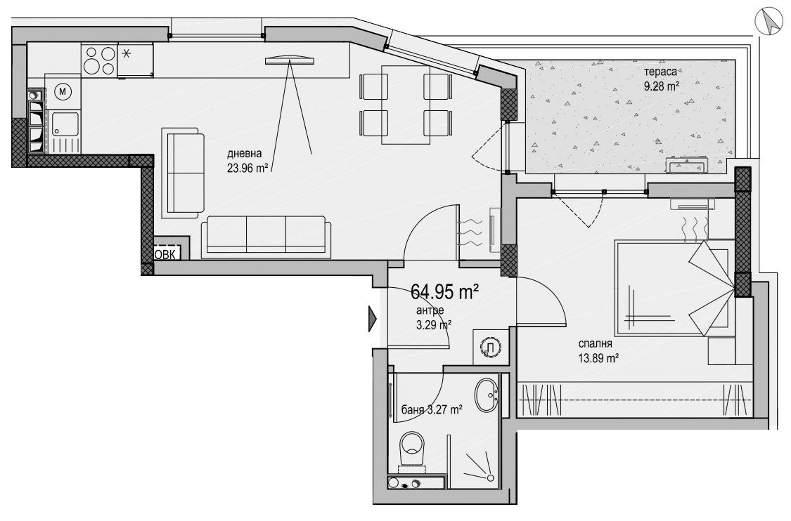 2-СТАЕН АПАРТАМЕНТ 78 М² В Ж.К. ОВЧА КУПЕЛ - 0