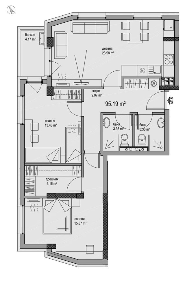 3-СТАЕН АПАРТАМЕНТ 112 М² В Ж.К. ОВЧА КУПЕЛ - 0