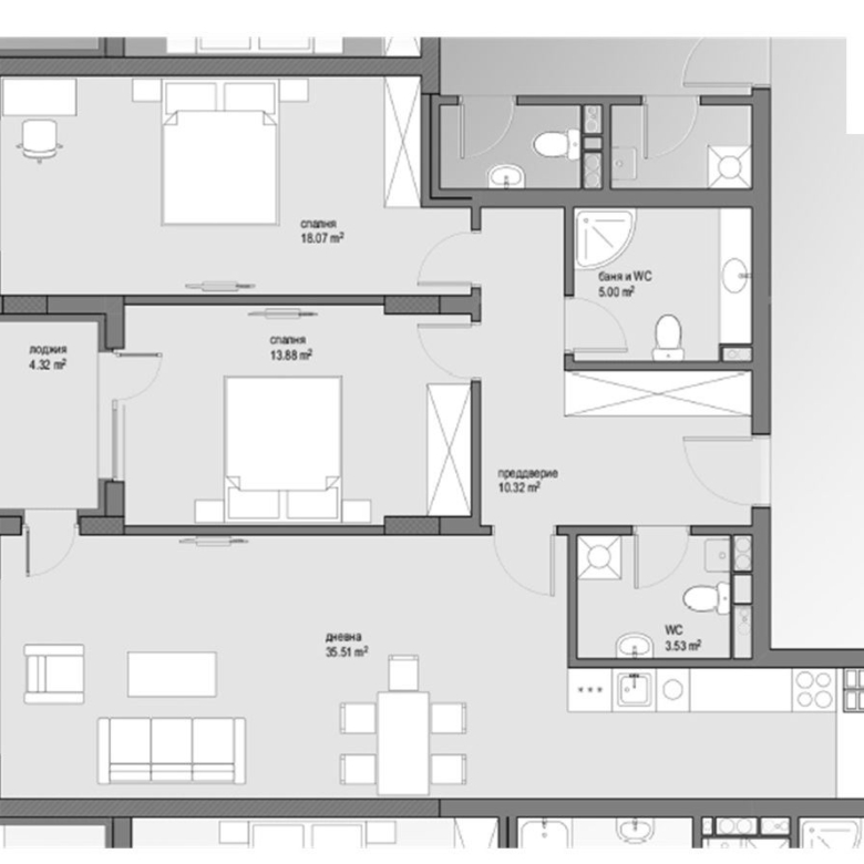 3-СТАЕН АПАРТАМЕНТ 113 М² В КВ. МАЛИНОВА ДОЛИНА ДО ЗИМНИЯ ДВОРЕЦ НА СПОРТА - 0
