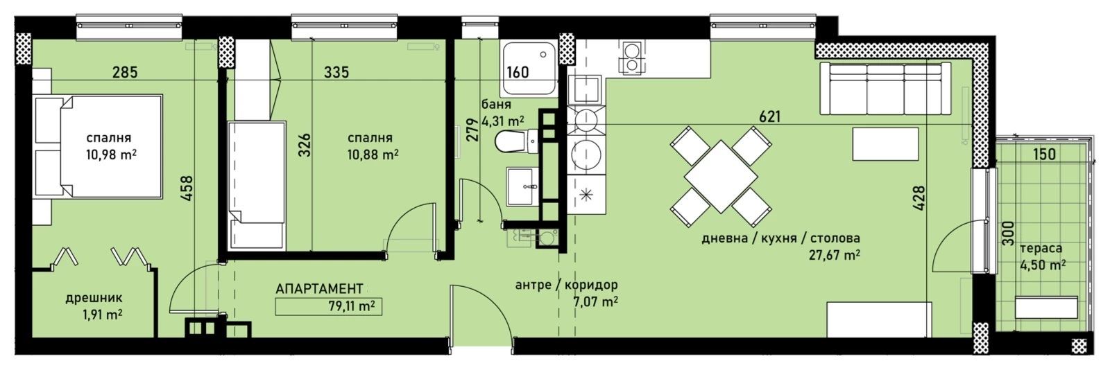 3-СТАЕН АПАРТАМЕНТ 94 М² МЕЖДУ ДО НОВ БЪЛГАРСКИ УНИВЕРСИТЕТ - 0