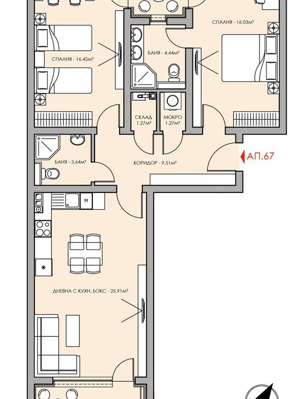 3-СТАЕН АПАРТАМЕНТ 124 М² В КВ.ОВЧА КУПЕЛ - 0