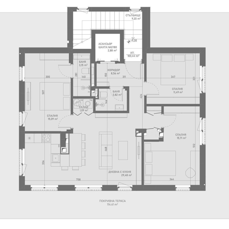 4-СТАЕН АПАРТАМЕНТ 114 М² С ПАНОРАМНА ТЕРАСА 115 М² В ПОЛИТЕ НА ЛОЗЕНСКАТА ПЛАНИНА - 0