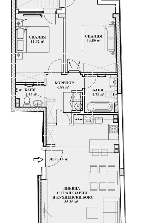 3-СТАЕН АПАРТАМЕНТ 109 М² ДО МЕТРОСТАНЦИЯ КРАСНО СЕЛО - 0