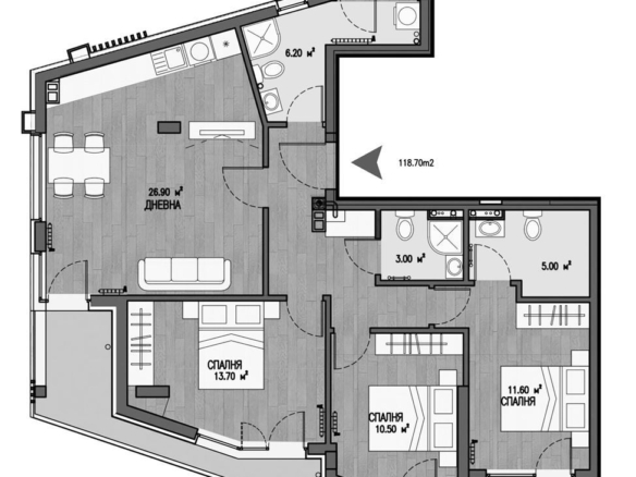 4-СТАЕН АПАРТАМЕНТ 141 М² ДО РЕЗИДЕНЦИЯ БОЯНА - 0