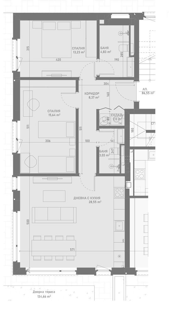 3-СТАЕН АПАРТАМЕНТ 97 М² СЪС СОБСТВЕН ДВОР 135 М² В ПОЛИТЕ НА ЛОЗЕНСКАТА ПЛАНИНА - 0