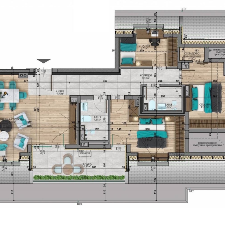 4-СТАЕН АПАРТАМЕНТ 155 М² В КВ. СТУДЕНТСКИ ГРАД